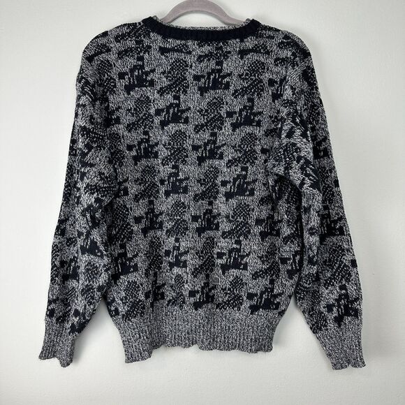 Vtg Crewneck Sweater Mens Large Grey Black Wool Blend Grandpa Biggie Cosby 90s - Picture 5 of 8